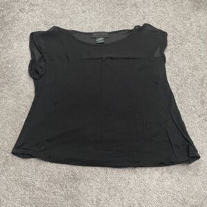 Kardashian Collection Sheer Mesh Blouse Womens XL Black Boat Neck Short Sleeve
